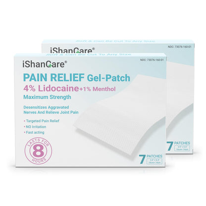 ishancare Lidocaine 4% + Menthol 1% Patches 14Count Fast Acting Maximum Strength Back Neck, Shoulders, Knees, Elbows Pain Relief - Temporary Nerve & Joint Pain Solution - dailyvitalstore