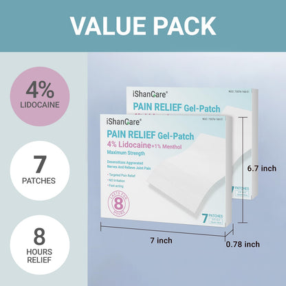 ishancare Lidocaine 4% + Menthol 1% Patches 14Count Fast Acting Maximum Strength Back Neck, Shoulders, Knees, Elbows Pain Relief - Temporary Nerve & Joint Pain Solution - dailyvitalstore