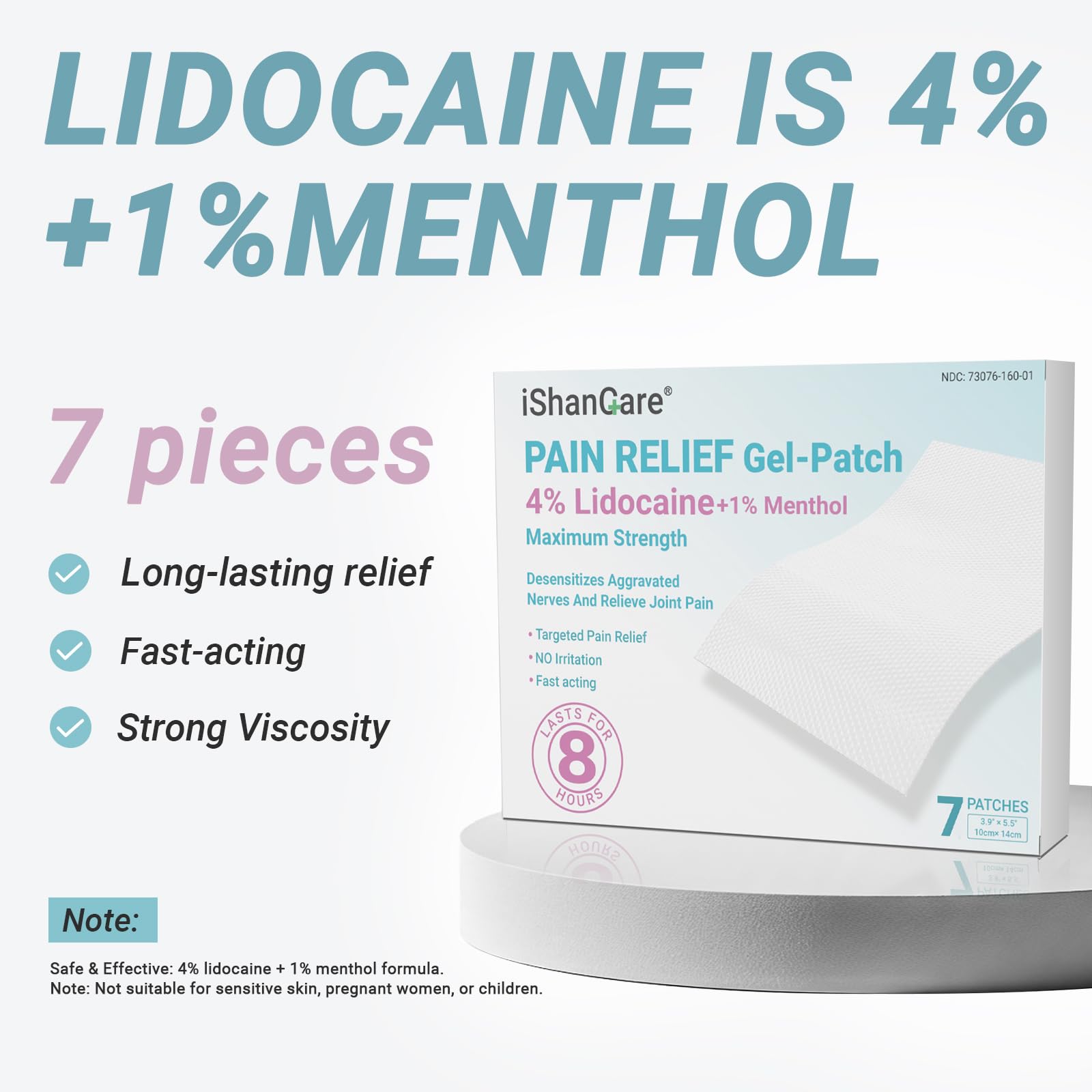 ishancare Lidocaine 4% + Menthol 1% Patches 14Count Fast Acting Maximum Strength Back Neck, Shoulders, Knees, Elbows Pain Relief - Temporary Nerve & Joint Pain Solution - dailyvitalstore