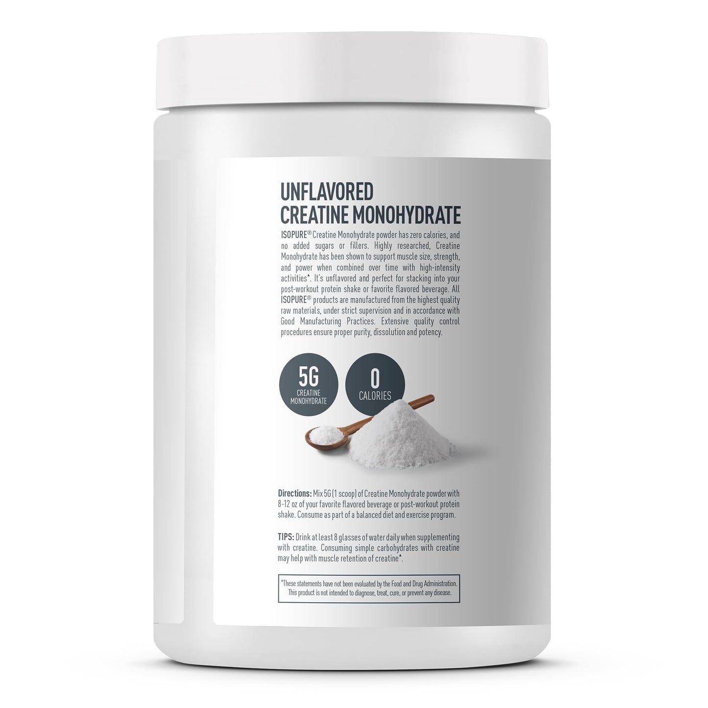 Isopure 100% Pure Creatine Monohydrate Powder, Sugar Free, Unflavored, 5g Creatine Monohydrate Per Serving, 1.1 Lbs, - dailyvitalstore