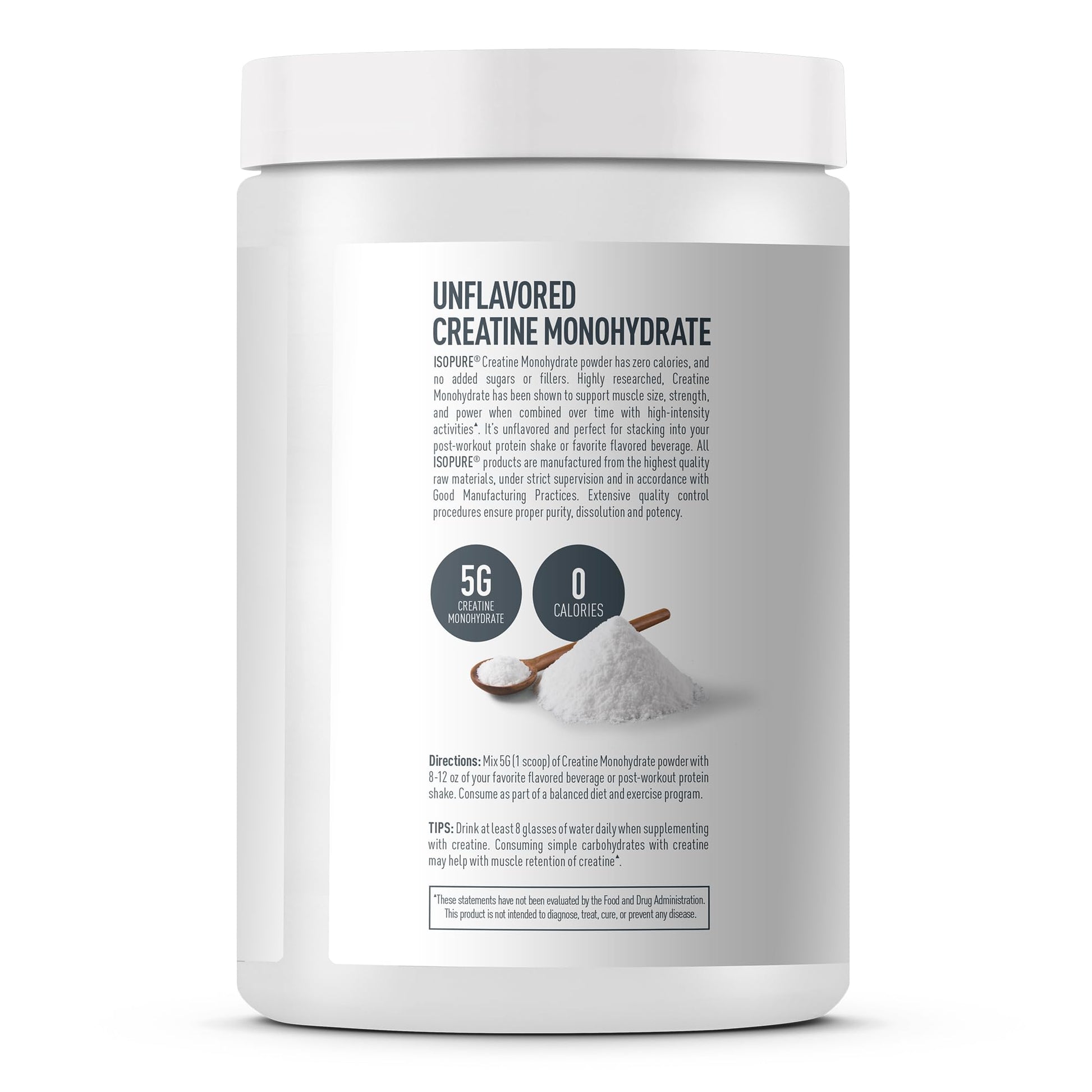 Isopure 100% Pure Creatine Monohydrate Powder, Sugar Free, Unflavored, 5g Creatine Monohydrate Per Serving, 1.1 Lbs, - dailyvitalstore