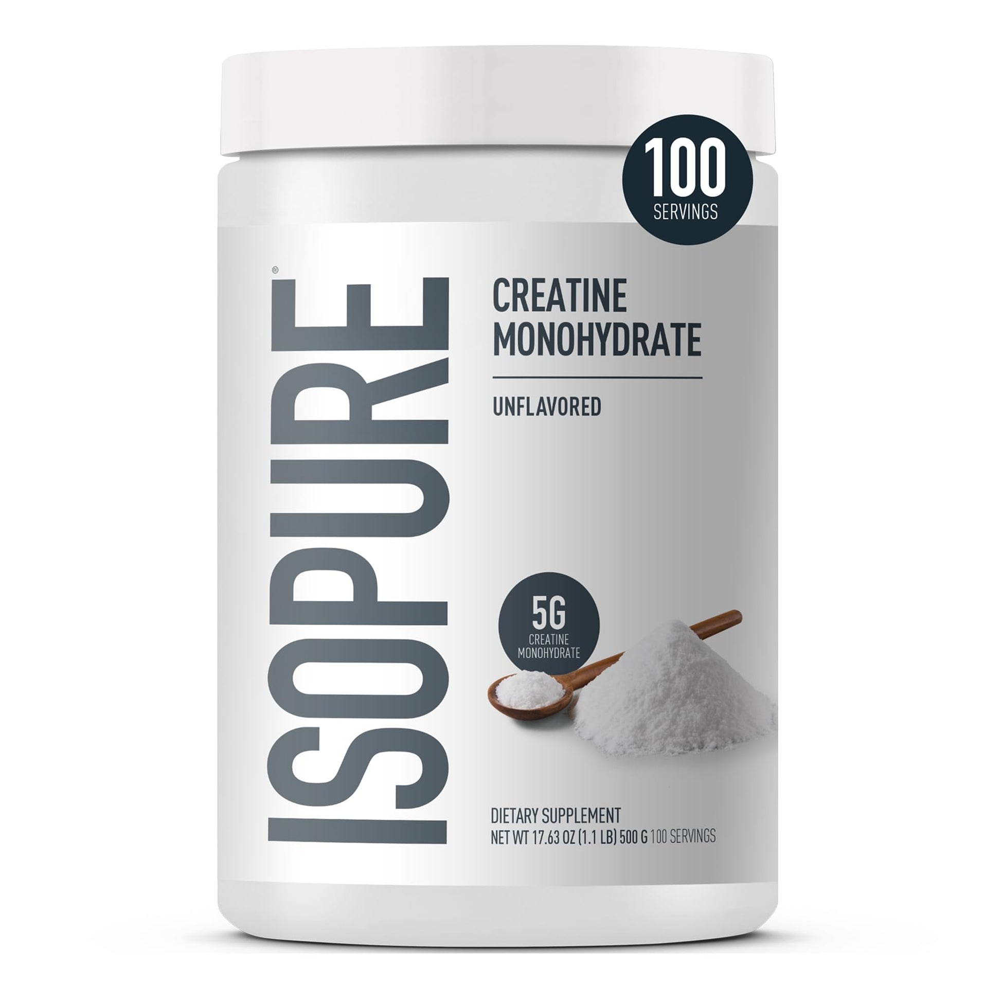 Isopure 100% Pure Creatine Monohydrate Powder, Sugar Free, Unflavored, 5g Creatine Monohydrate Per Serving, 1.1 Lbs, - dailyvitalstore