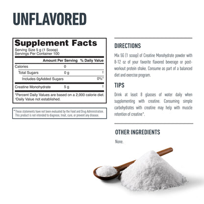 Isopure 100% Pure Creatine Monohydrate Powder, Sugar Free, Unflavored, 5g Creatine Monohydrate Per Serving, 1.1 Lbs, - dailyvitalstore
