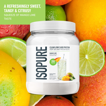 Isopure Clear Whey Isolate Protein Powder, Lactose Free, Gluten Free, Naturally Flavored, Mango Lime, 20g Protein Per Serving, 14.1 Oz, 16 Servings (Packaging May Vary) - dailyvitalstore