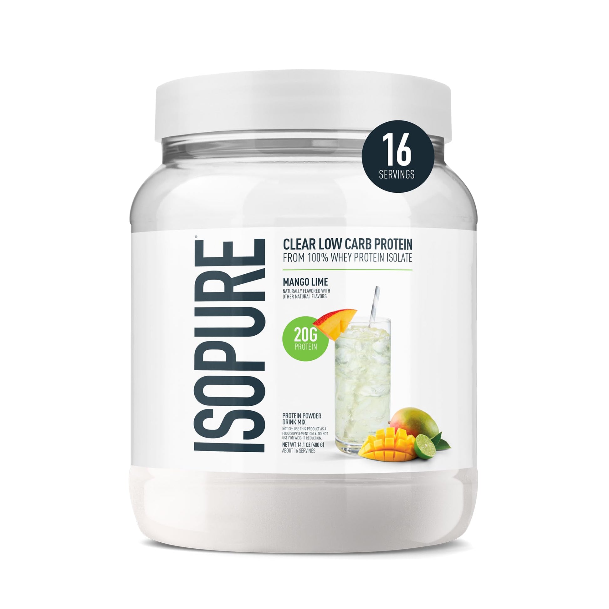 Isopure Clear Whey Isolate Protein Powder, Lactose Free, Gluten Free, Naturally Flavored, Mango Lime, 20g Protein Per Serving, 14.1 Oz, 16 Servings (Packaging May Vary) - dailyvitalstore