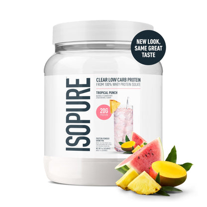 Isopure Clear Whey Isolate Protein Powder, Lactose Free, Gluten Free, Naturally Flavored, Tropical Punch, 20g Protein Per Serving, 14.1 Oz, 16 Servings (Packaging May Vary) - dailyvitalstore
