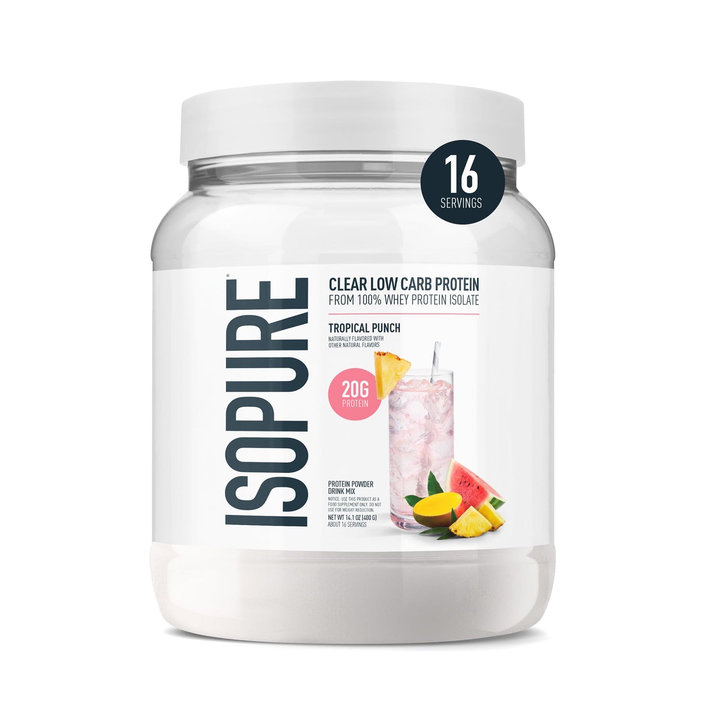 Isopure Clear Whey Isolate Protein Powder, Lactose Free, Gluten Free, Naturally Flavored, Tropical Punch, 20g Protein Per Serving, 14.1 Oz, 16 Servings (Packaging May Vary) - dailyvitalstore