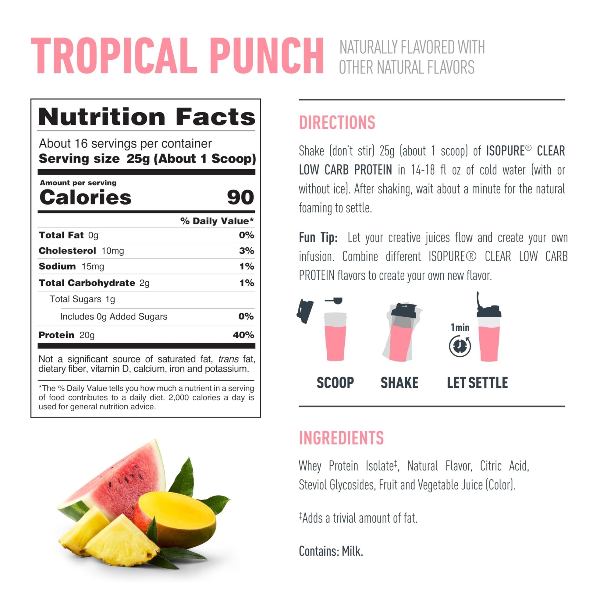 Isopure Clear Whey Isolate Protein Powder, Lactose Free, Gluten Free, Naturally Flavored, Tropical Punch, 20g Protein Per Serving, 14.1 Oz, 16 Servings (Packaging May Vary) - dailyvitalstore