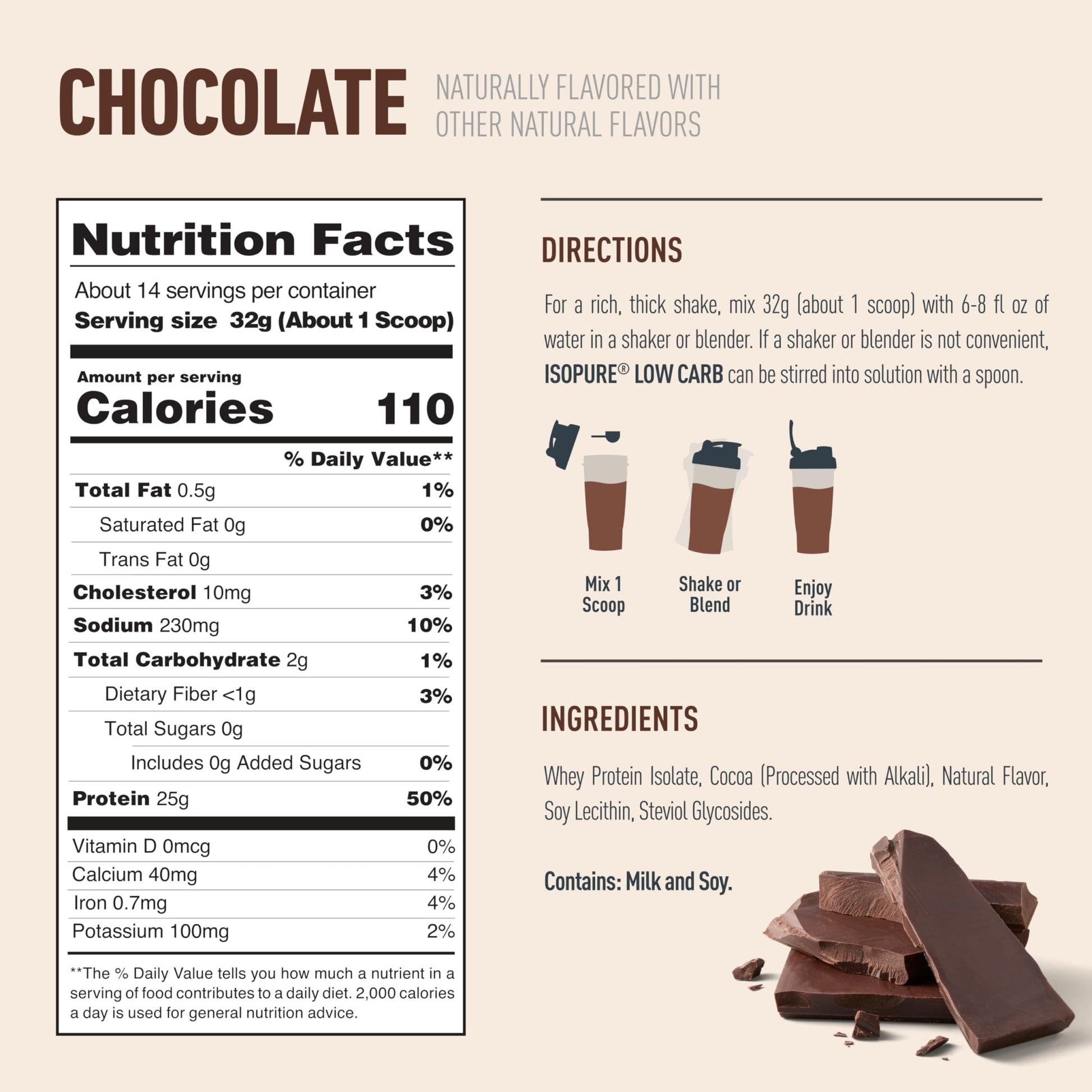 Isopure Low Carb 100% Pure Whey Isolate Protein Powder, Lactose Free, Gluten Free, With Vitamins, Dark Chocolate, 25g Protein Per Serving, 1 Lb, - dailyvitalstore