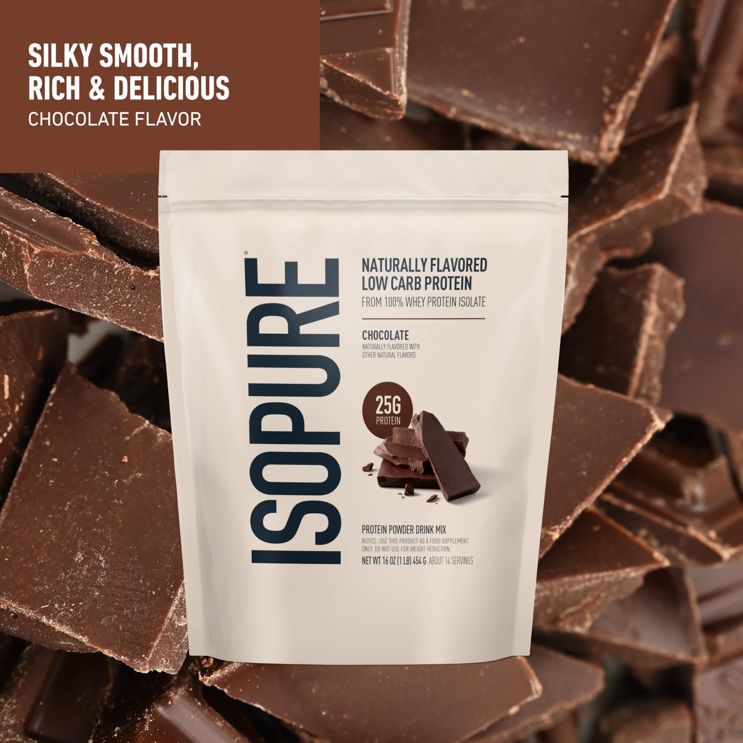 Isopure Low Carb 100% Pure Whey Isolate Protein Powder, Lactose Free, Gluten Free, With Vitamins, Dark Chocolate, 25g Protein Per Serving, 1 Lb, - dailyvitalstore
