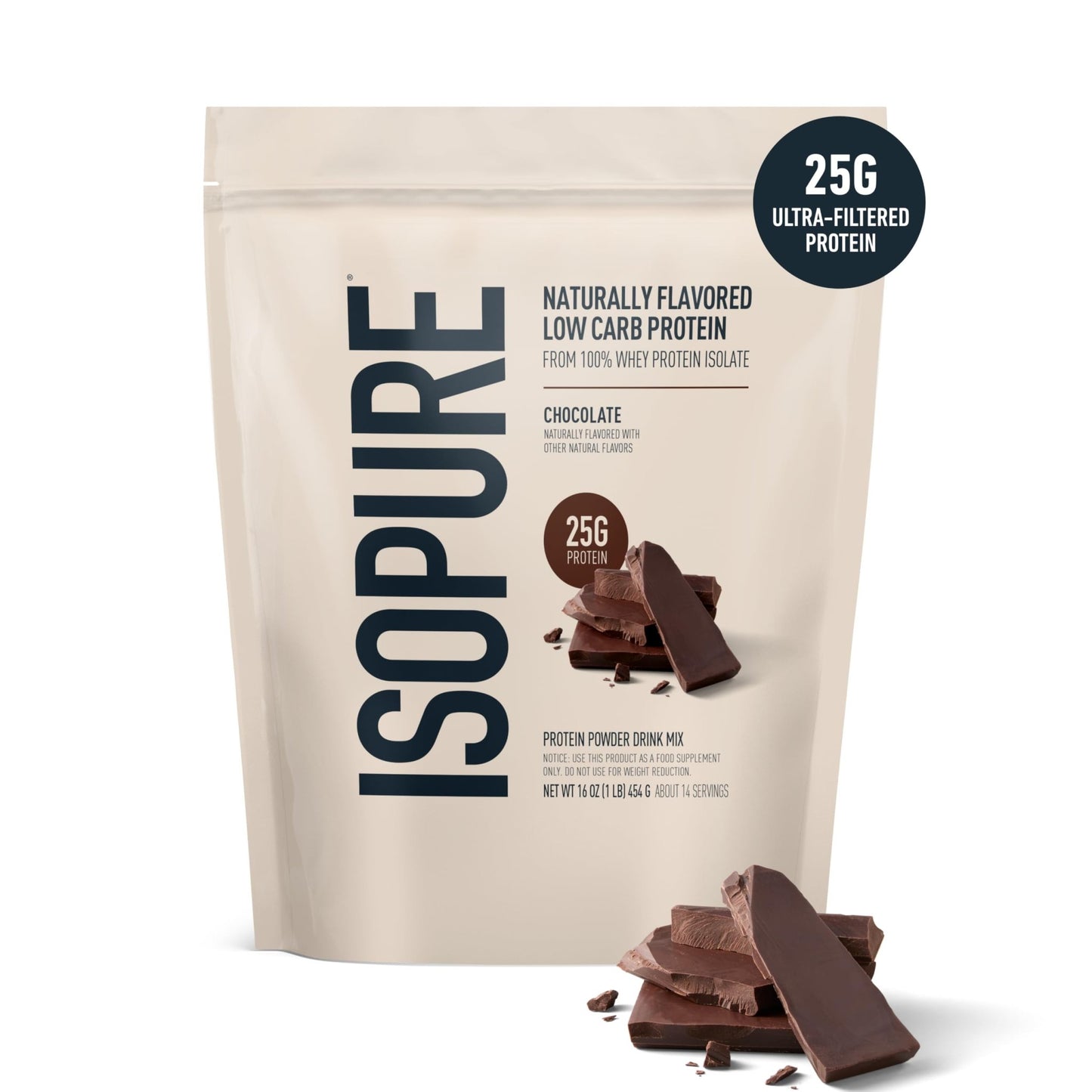 Isopure Low Carb 100% Pure Whey Isolate Protein Powder, Lactose Free, Gluten Free, With Vitamins, Dark Chocolate, 25g Protein Per Serving, 1 Lb, - dailyvitalstore