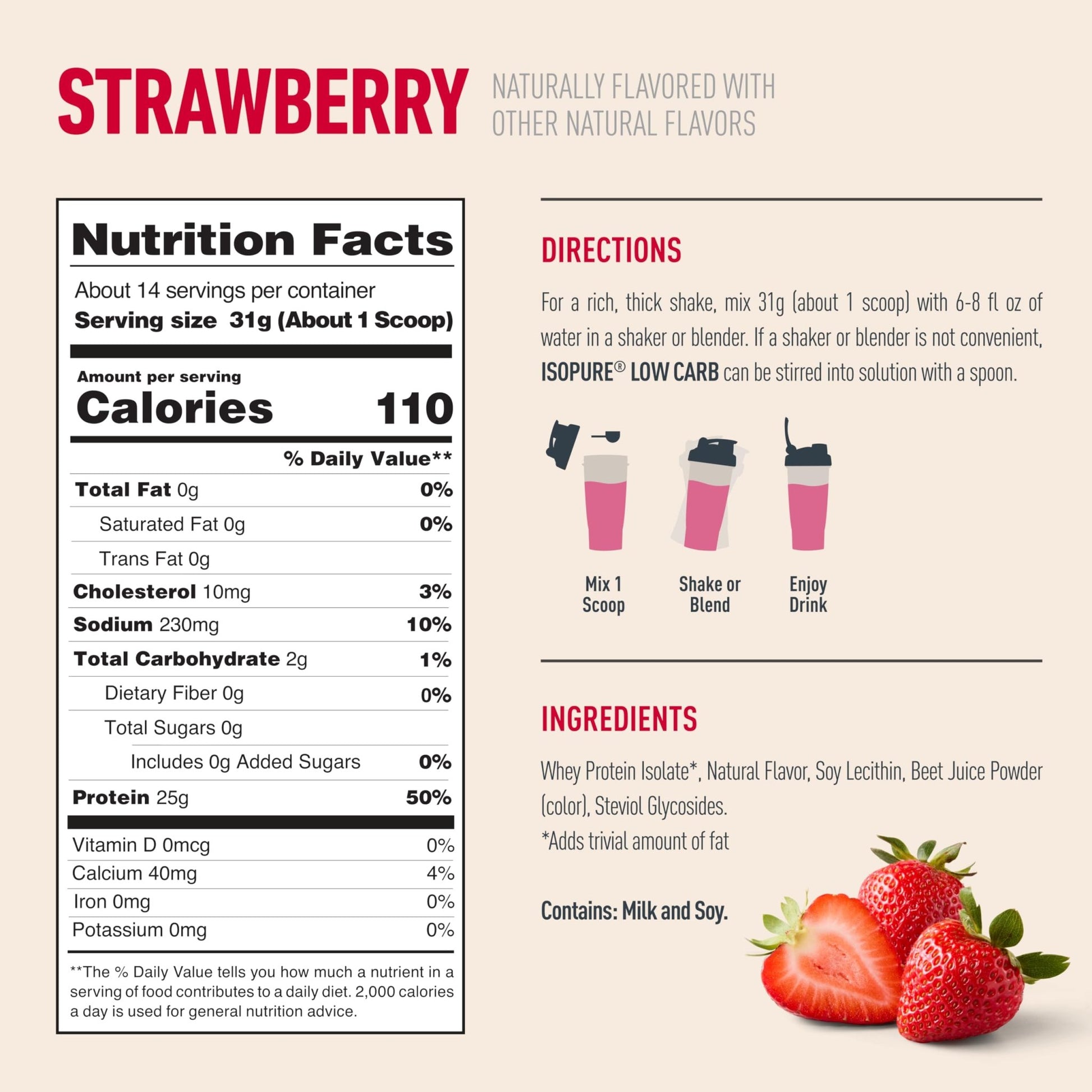 Isopure Low Carb 100% Pure Whey Isolate Protein Powder, Lactose Free, Gluten Free, With Vitamins, Strawberry, 25g Protein Per Serving, 1 Lb, 14 Servings (Packaging May Vary) - dailyvitalstore