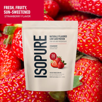 Isopure Low Carb 100% Pure Whey Isolate Protein Powder, Lactose Free, Gluten Free, With Vitamins, Strawberry, 25g Protein Per Serving, 1 Lb, 14 Servings (Packaging May Vary) - dailyvitalstore