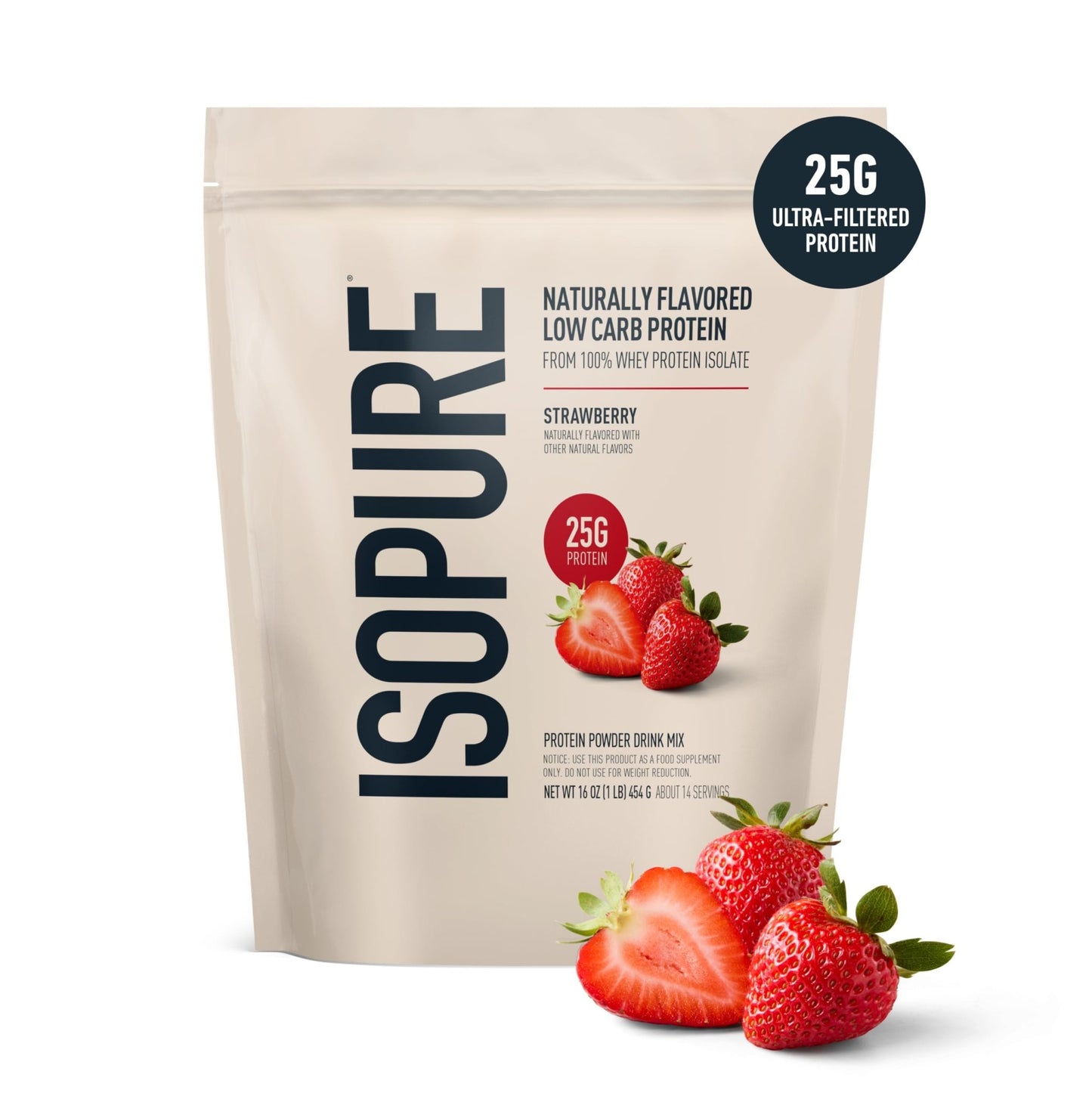 Isopure Low Carb 100% Pure Whey Isolate Protein Powder, Lactose Free, Gluten Free, With Vitamins, Strawberry, 25g Protein Per Serving, 1 Lb, 14 Servings (Packaging May Vary) - dailyvitalstore
