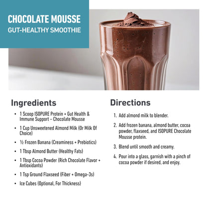Isopure Protein + Gut Health & Immune Support Powder, Chocolate Mousse, 25g Whey Protein with Prebiotics & Vitamins, 12 Servings (Pack of 1) - dailyvitalstore