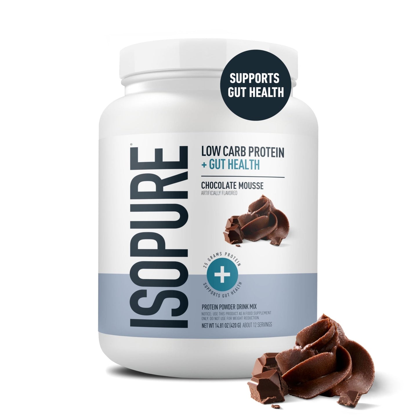 Isopure Protein + Gut Health & Immune Support Powder, Chocolate Mousse, 25g Whey Protein with Prebiotics & Vitamins, 12 Servings (Pack of 1) - dailyvitalstore