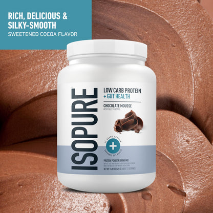 Isopure Protein + Gut Health & Immune Support Powder, Chocolate Mousse, 25g Whey Protein with Prebiotics & Vitamins, 12 Servings (Pack of 1) - dailyvitalstore