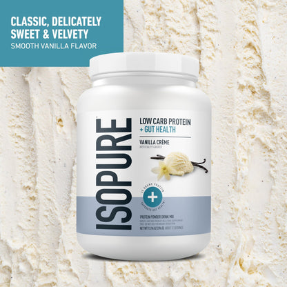 Isopure Protein + Gut Health & Immune Support Powder, Vanilla Crème, 25g Whey Protein with Prebiotics & Vitamins, 12 Servings (Pack of 1) - dailyvitalstore