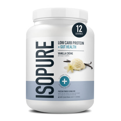 Isopure Protein + Gut Health & Immune Support Powder, Vanilla Crème, 25g Whey Protein with Prebiotics & Vitamins, 12 Servings (Pack of 1) - dailyvitalstore