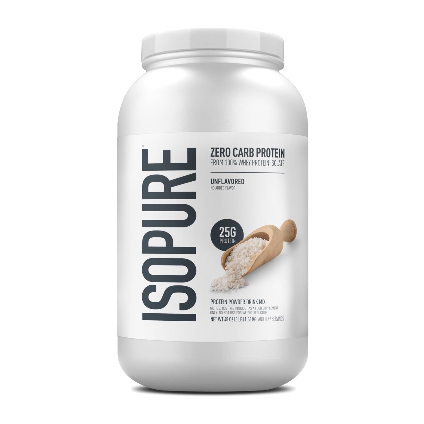 Isopure Zero Carb 100% Pure Whey Isolate Protein Powder, Gluten Free, with Vitamins, Unflavored, 25g Protein Per Serving, 3 Lbs, 47 Servings (Packaging May Vary) - dailyvitalstore