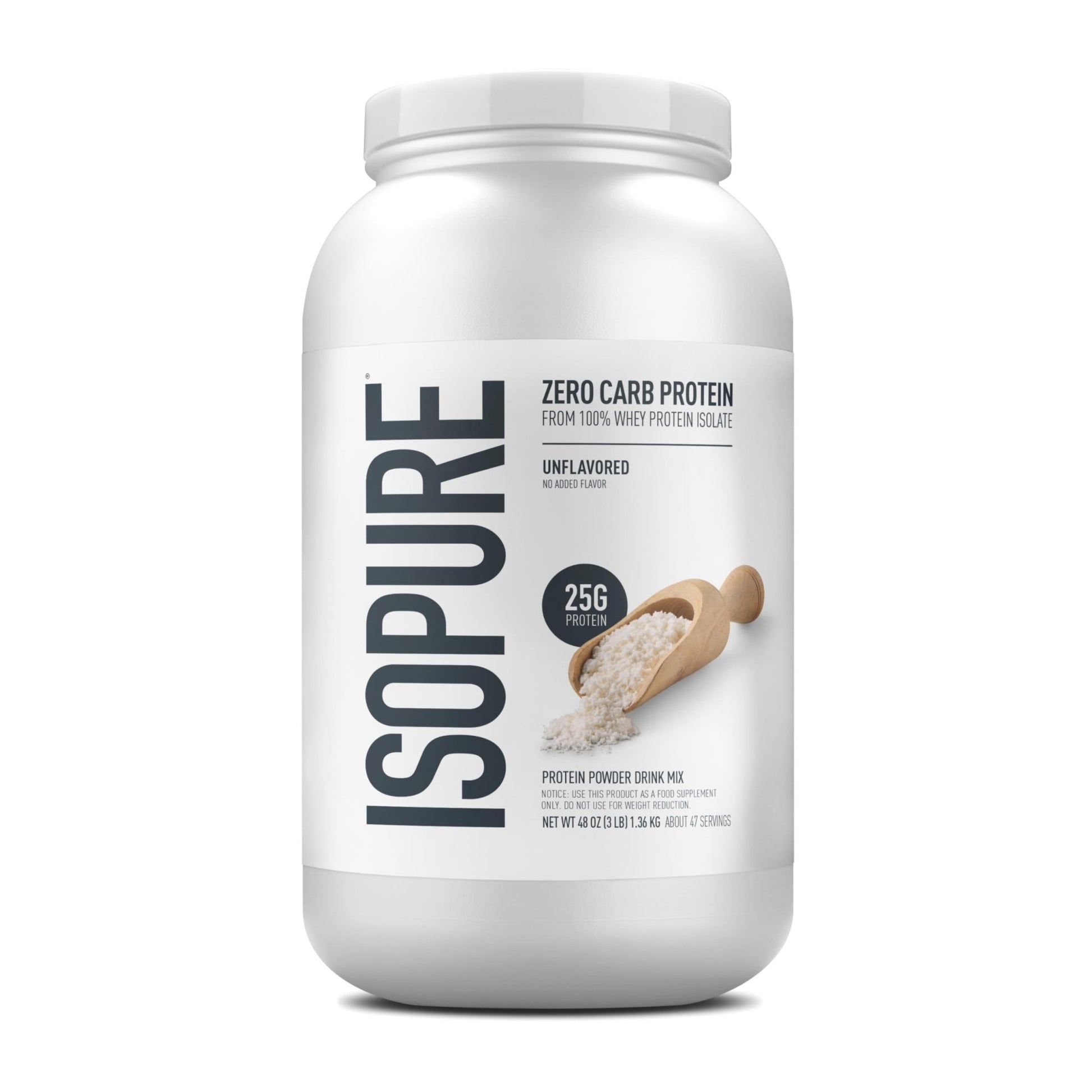 Isopure Zero Carb 100% Pure Whey Isolate Protein Powder, Gluten Free, with Vitamins, Unflavored, 25g Protein Per Serving, 3 Lbs, 47 Servings (Packaging May Vary) - dailyvitalstore