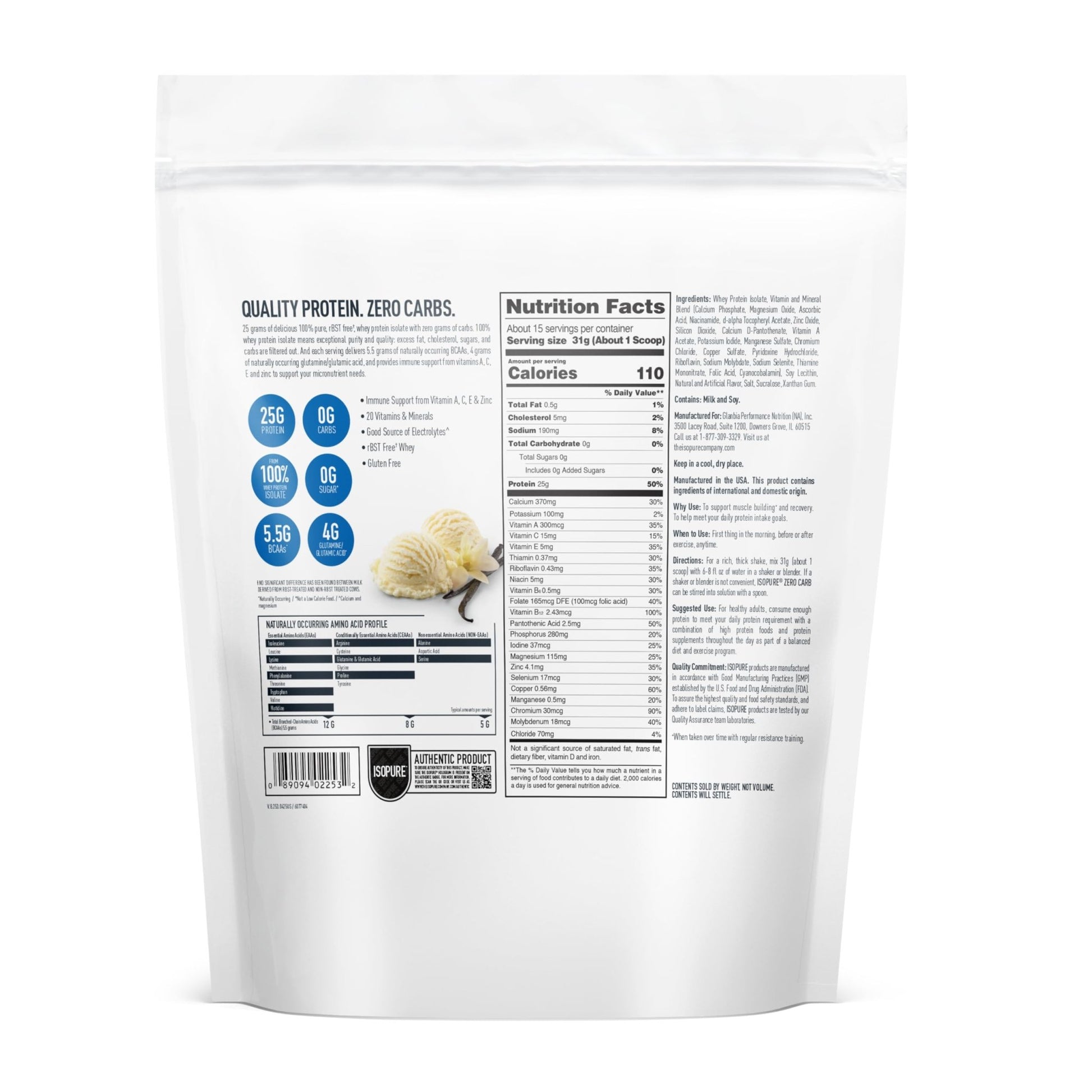 Isopure Zero Carb 100% Pure Whey Isolate Protein Powder, Lactose Free, Gluten Free, with Vitamins, Creamy Vanilla, 25g Protein Per Serving, 1 Lb, - dailyvitalstore