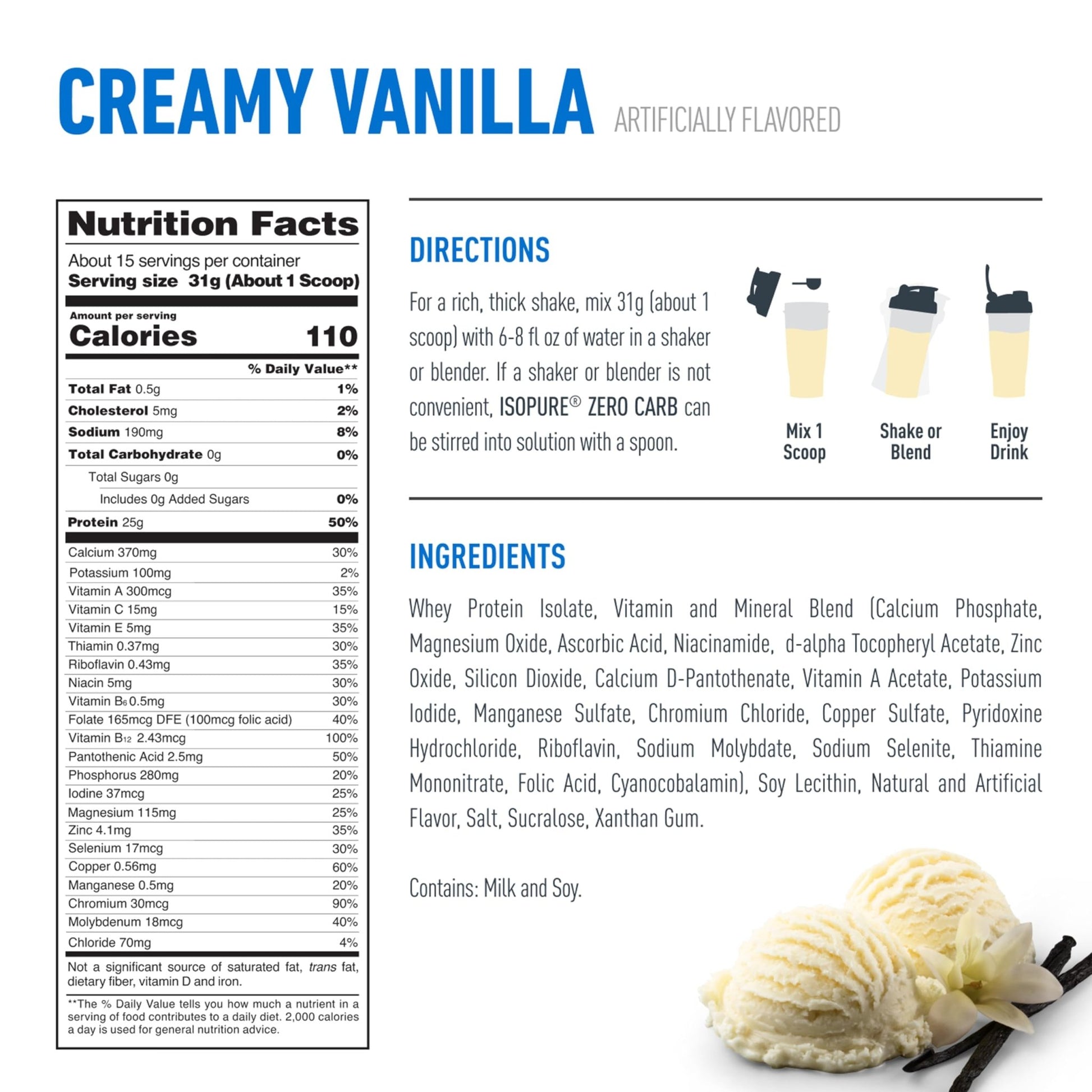 Isopure Zero Carb 100% Pure Whey Isolate Protein Powder, Lactose Free, Gluten Free, with Vitamins, Creamy Vanilla, 25g Protein Per Serving, 1 Lb, - dailyvitalstore