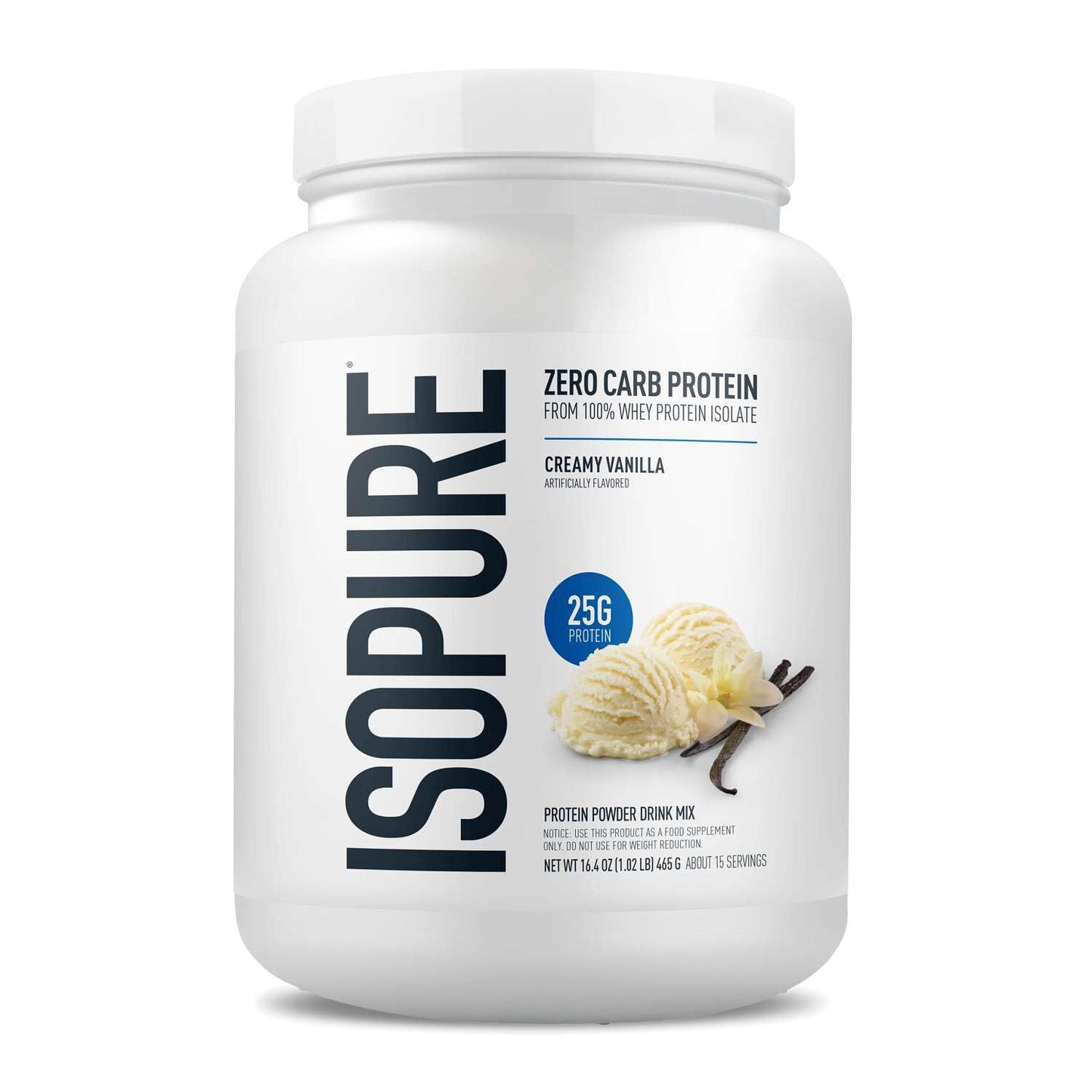 Isopure Zero Carb 100% Pure Whey Isolate Protein Powder, Lactose Free, Gluten Free, with Vitamins, Creamy Vanilla, 25g Protein Per Serving, 1 Lb, - dailyvitalstore
