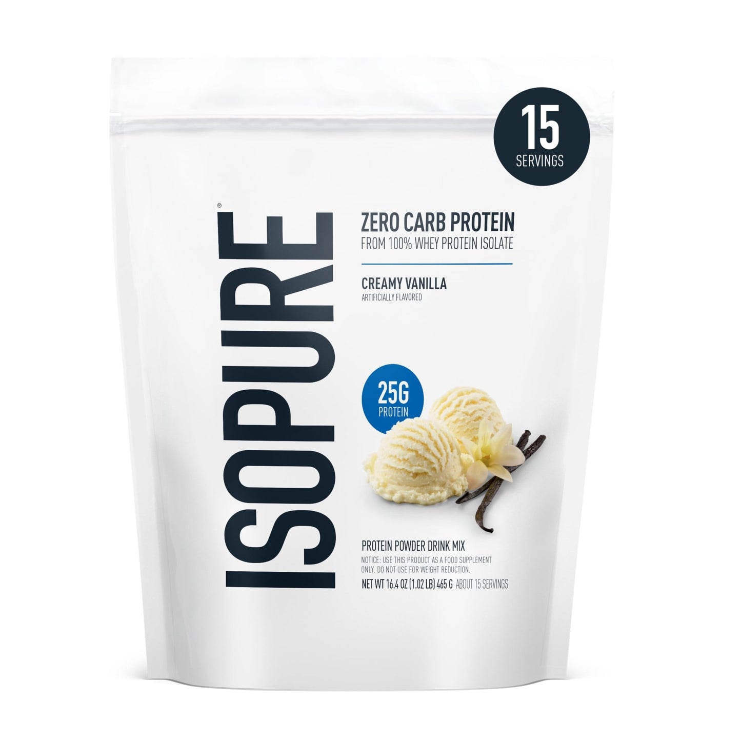 Isopure Zero Carb 100% Pure Whey Isolate Protein Powder, Lactose Free, Gluten Free, with Vitamins, Creamy Vanilla, 25g Protein Per Serving, 1 Lb, - dailyvitalstore