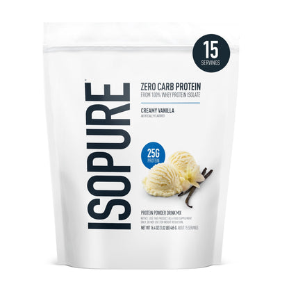 Isopure Zero Carb 100% Pure Whey Isolate Protein Powder, Lactose Free, Gluten Free, with Vitamins, Creamy Vanilla, 25g Protein Per Serving, 1 Lb, - dailyvitalstore