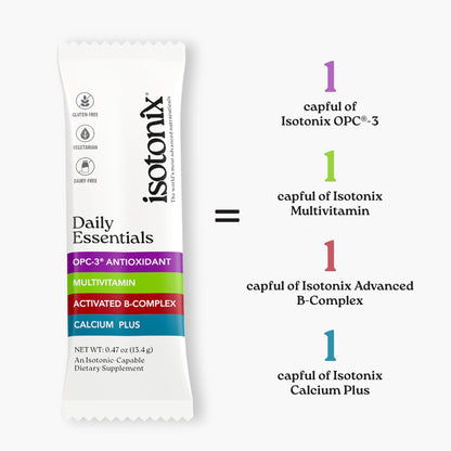 Isotonix® Daily Essentials Multivitamin Powder Packets – 4-in-1 Formula with Multivitamin, Activated B-Complex, Calcium Plus & OPC-3 with Pycnogenol - dailyvitalstore