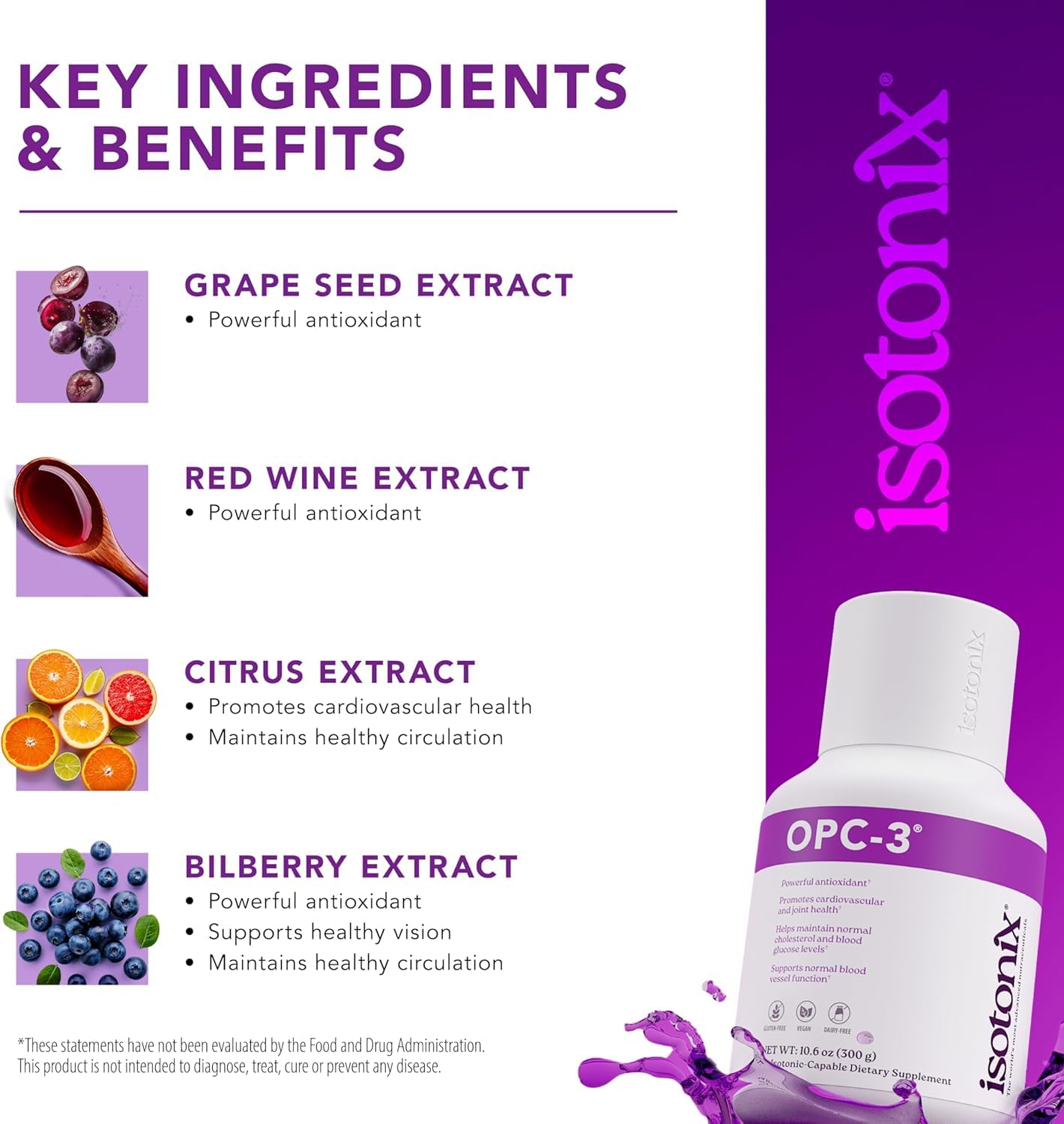 Isotonix OPC-3 Antioxidant Supplement - Pycnogenol, Grape Seed Extracts, Bilberry, Red Wine & Pine Bark Extracts - for Heart & Circulatory Support - dailyvitalstore