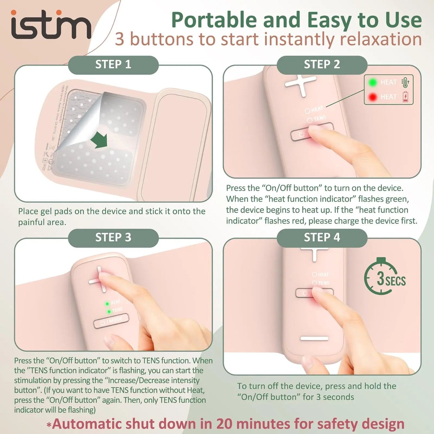iStim S1 Wireless TENS Unit for Menstrual Relief – Period Pain Relief Device for Period Cramps and Back Pain, TENS Machine with Heat, Rechargeable Drug-Free TENS Massager with Japanese Gel Pads - dailyvitalstore