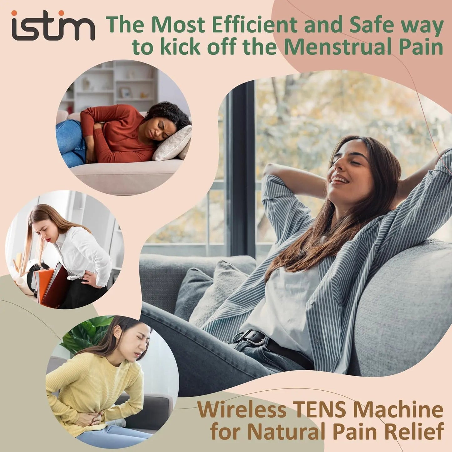 iStim S1 Wireless TENS Unit for Menstrual Relief – Period Pain Relief Device for Period Cramps and Back Pain, TENS Machine with Heat, Rechargeable Drug-Free TENS Massager with Japanese Gel Pads - dailyvitalstore