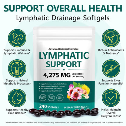 ISUNRISE Lymphatic Drainage Supplements 4275mg 21-in-1 Herbal Blend with Echinacea, Dandelion & Burdock Root, Promotes Healthy Circulation & Immune System Support, 240 Softgels - dailyvitalstore