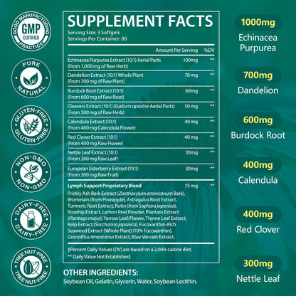 ISUNRISE Lymphatic Drainage Supplements 4275mg 21-in-1 Herbal Blend with Echinacea, Dandelion & Burdock Root, Promotes Healthy Circulation & Immune System Support, 240 Softgels - dailyvitalstore