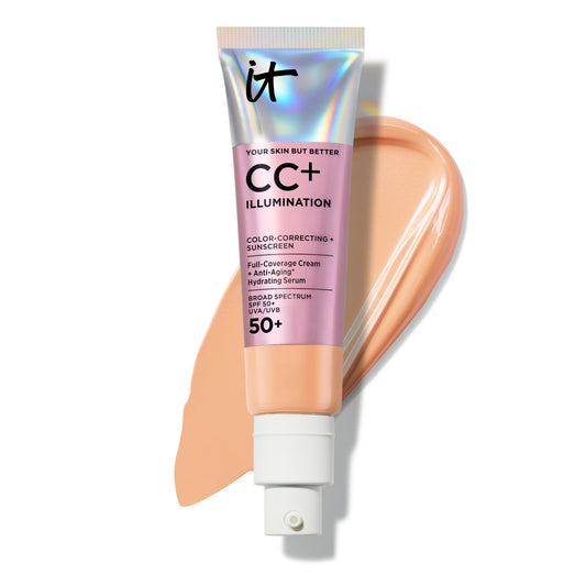 IT Cosmetics CC+ Cream Illumination (Medium Tan) - Radiant Full Coverage Foundation With SPF 50+, Color Corrector & Hydrating Anti-Aging Serum, Hydrolyzed Collagen + Peptides - 1.08 fl oz - dailyvitalstore