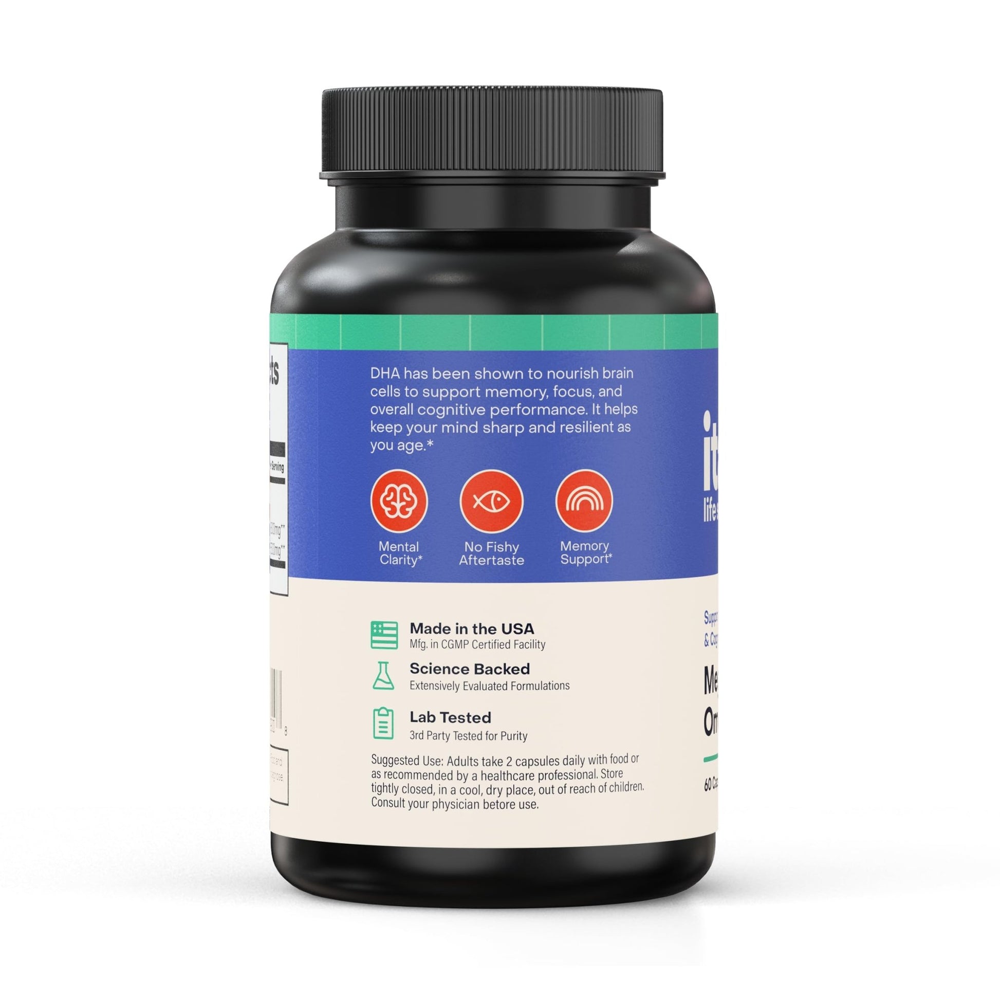 Italic LIfe Sciences Mega DHA Omega-3 1300mg – 800mg DHA, 500mg EPA – Brain Health Supplement for Memory, Focus & Mental Clarity – High Potency Fish Oil – Non-GMO, Third-Party Tested – 60 Capsules - dailyvitalstore
