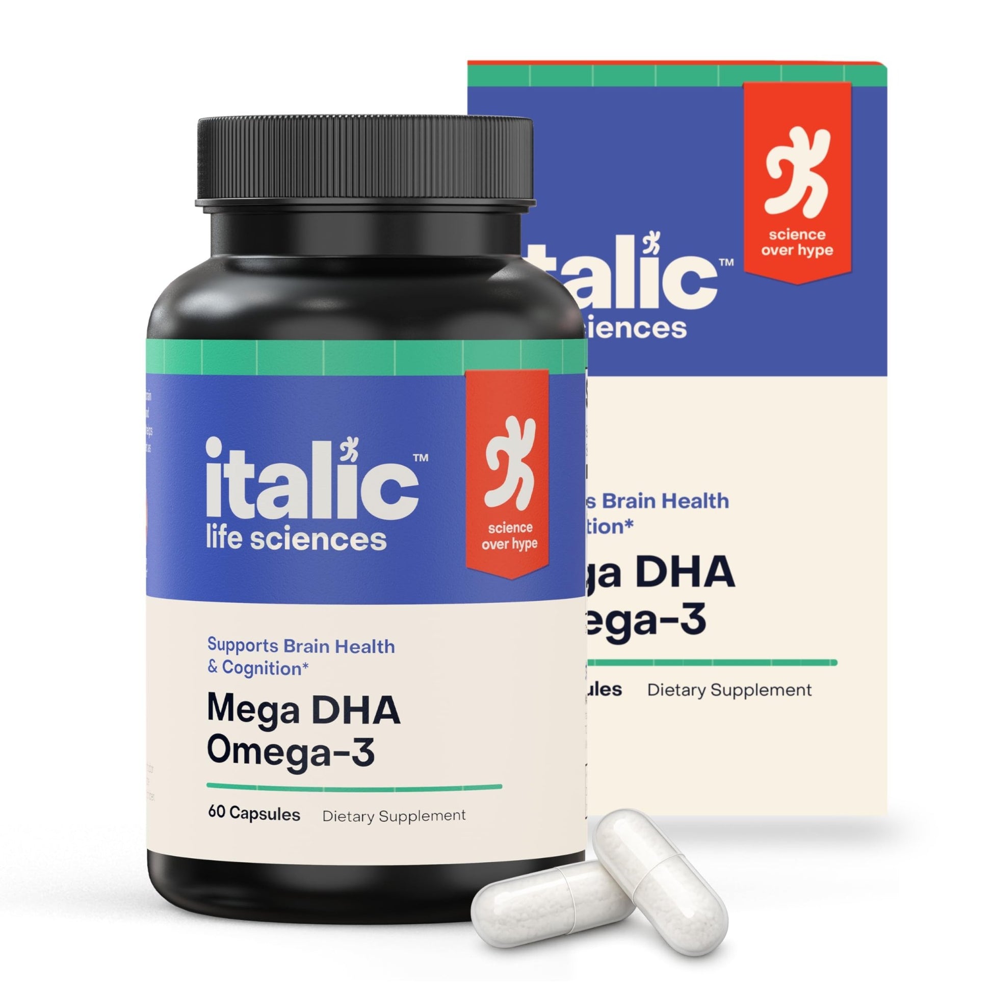 Italic LIfe Sciences Mega DHA Omega-3 1300mg – 800mg DHA, 500mg EPA – Brain Health Supplement for Memory, Focus & Mental Clarity – High Potency Fish Oil – Non-GMO, Third-Party Tested – 60 Capsules - dailyvitalstore