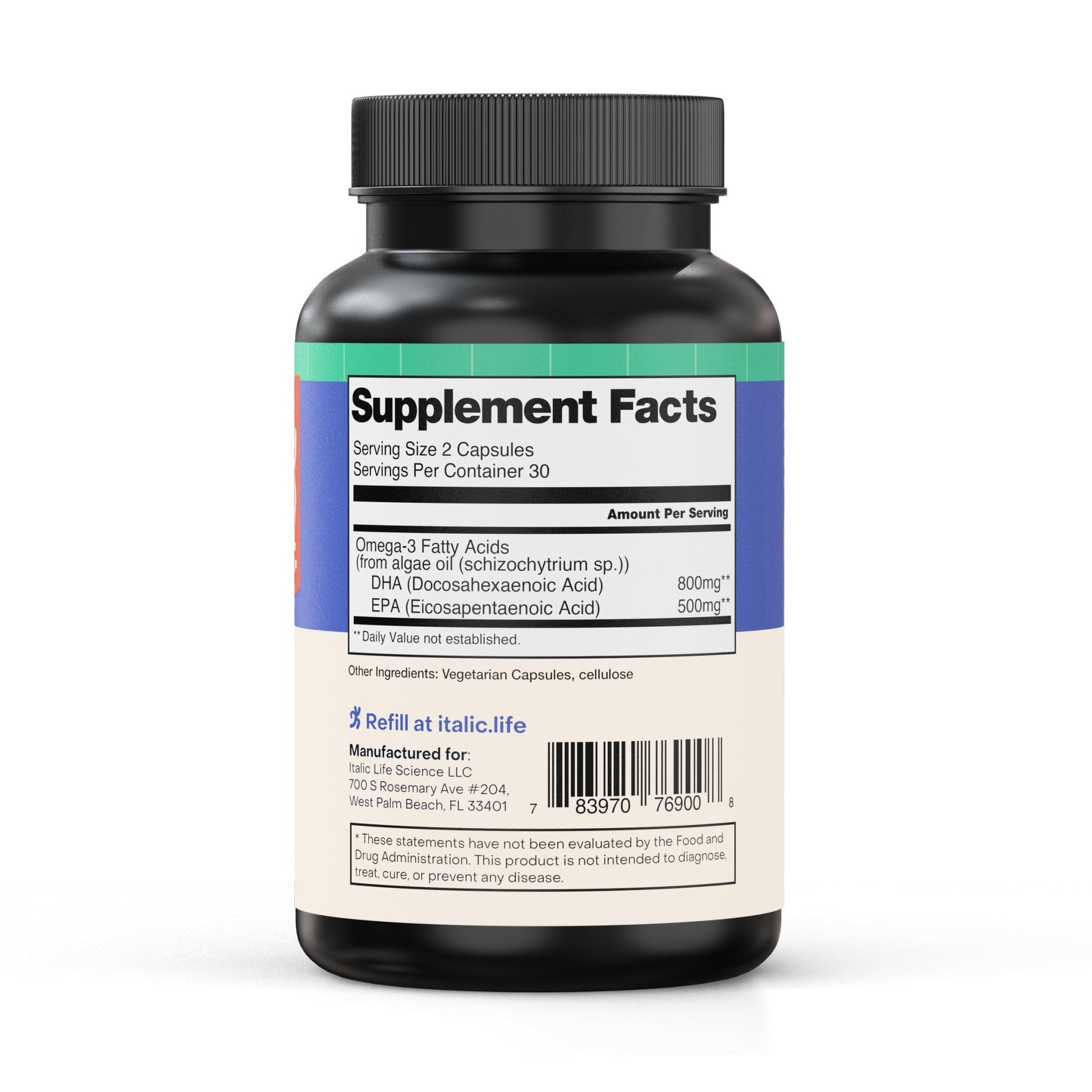Italic LIfe Sciences Mega DHA Omega-3 1300mg – 800mg DHA, 500mg EPA – Brain Health Supplement for Memory, Focus & Mental Clarity – High Potency Fish Oil – Non-GMO, Third-Party Tested – 60 Capsules - dailyvitalstore