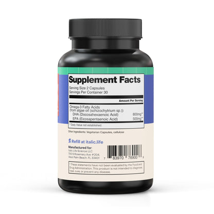 Italic LIfe Sciences Mega DHA Omega-3 1300mg – 800mg DHA, 500mg EPA – Brain Health Supplement for Memory, Focus & Mental Clarity – High Potency Fish Oil – Non-GMO, Third-Party Tested – 60 Capsules - dailyvitalstore