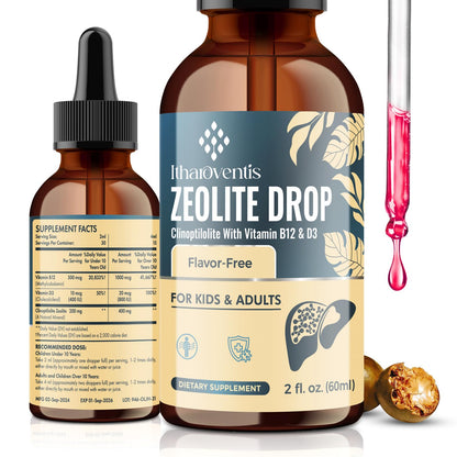 Itharoventis Zeolite Drops for Kids and Adults, Zeolite Clinoptilolite Liquid with Methyl Vitamin B12 & D3 for Gut & Speech, - dailyvitalstore