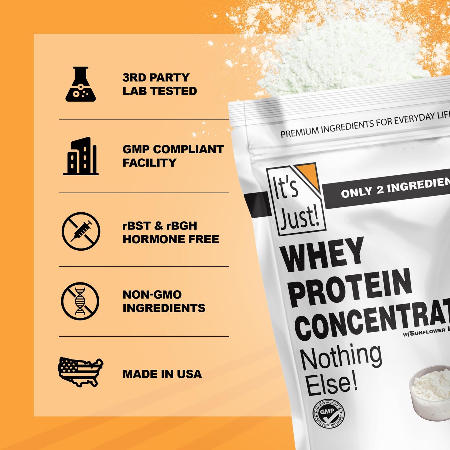 It's Just! - 100% Whey Protein Concentrate, GLP Friendly, Made in USA, No RBST/rBGH Hormones, Premium WPC-80, No Added Flavors or Artificial Sweeteners (1.25 Pound, Unflavored) - dailyvitalstore