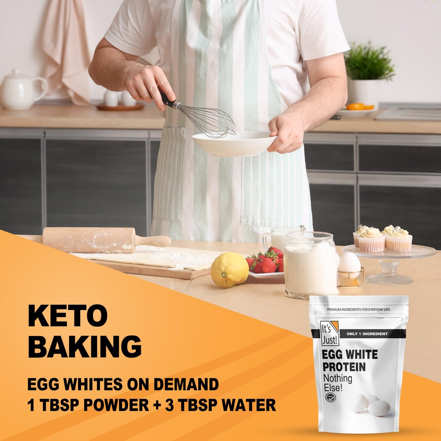 It's Just! - Egg White Protein Powder, Made in USA from Cage-Free Eggs, Dried Egg Whites (Unflavored, 8oz) - dailyvitalstore
