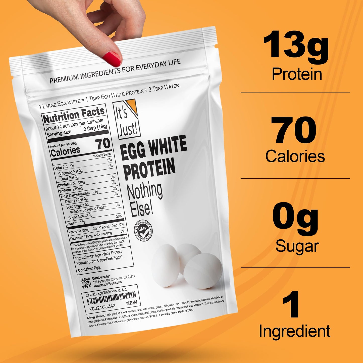 It's Just! - Egg White Protein Powder, Made in USA from Cage-Free Eggs, Dried Egg Whites (Unflavored, 8oz) - dailyvitalstore