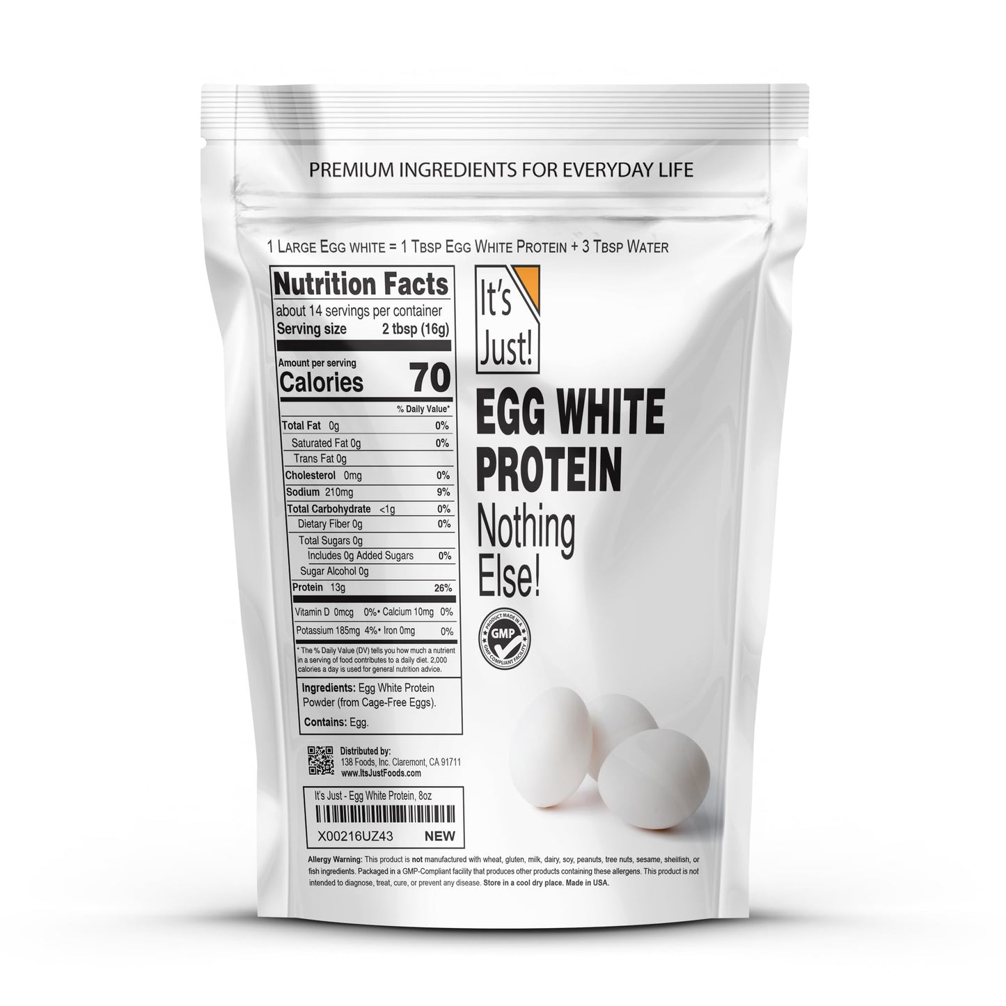 It's Just! - Egg White Protein Powder, Made in USA from Cage-Free Eggs, Dried Egg Whites (Unflavored, 8oz) - dailyvitalstore