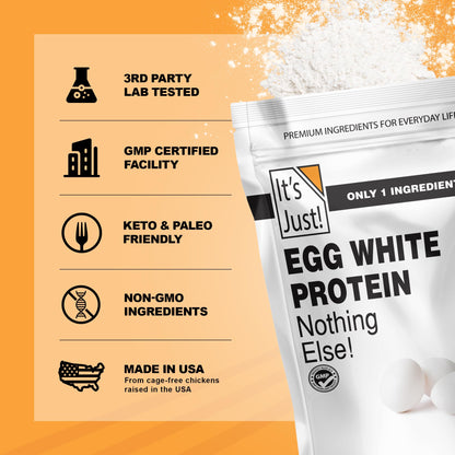 It's Just! - Egg White Protein Powder, Made in USA from Cage-Free Eggs, Dried Egg Whites (Unflavored, 8oz) - dailyvitalstore