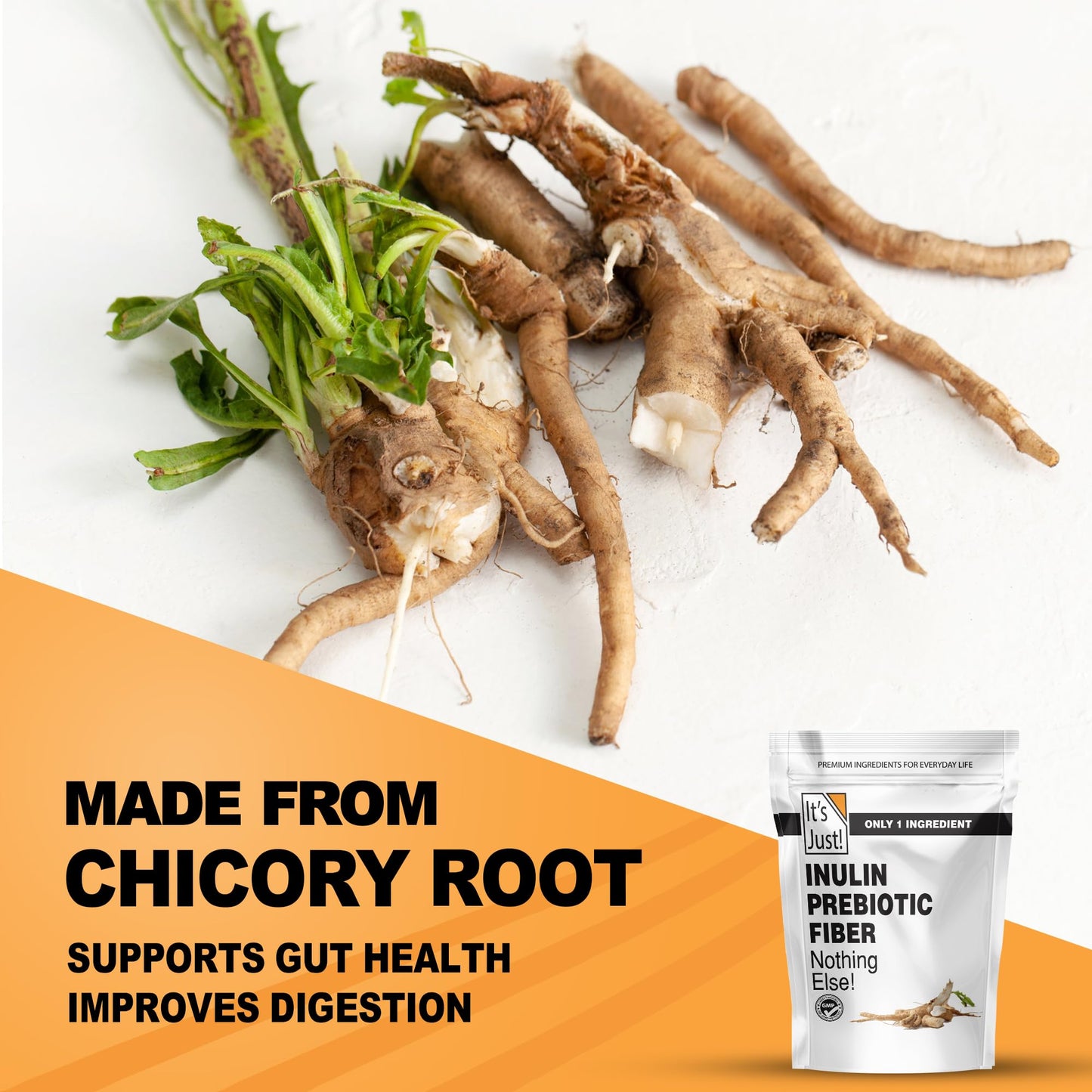 It's Just! - Inulin Prebiotic Fiber, Water Soluble, Chicory Root Powder, Promotes Gut Health, Made in USA, Product of Belgium, Vegan/Keto Friendly - dailyvitalstore