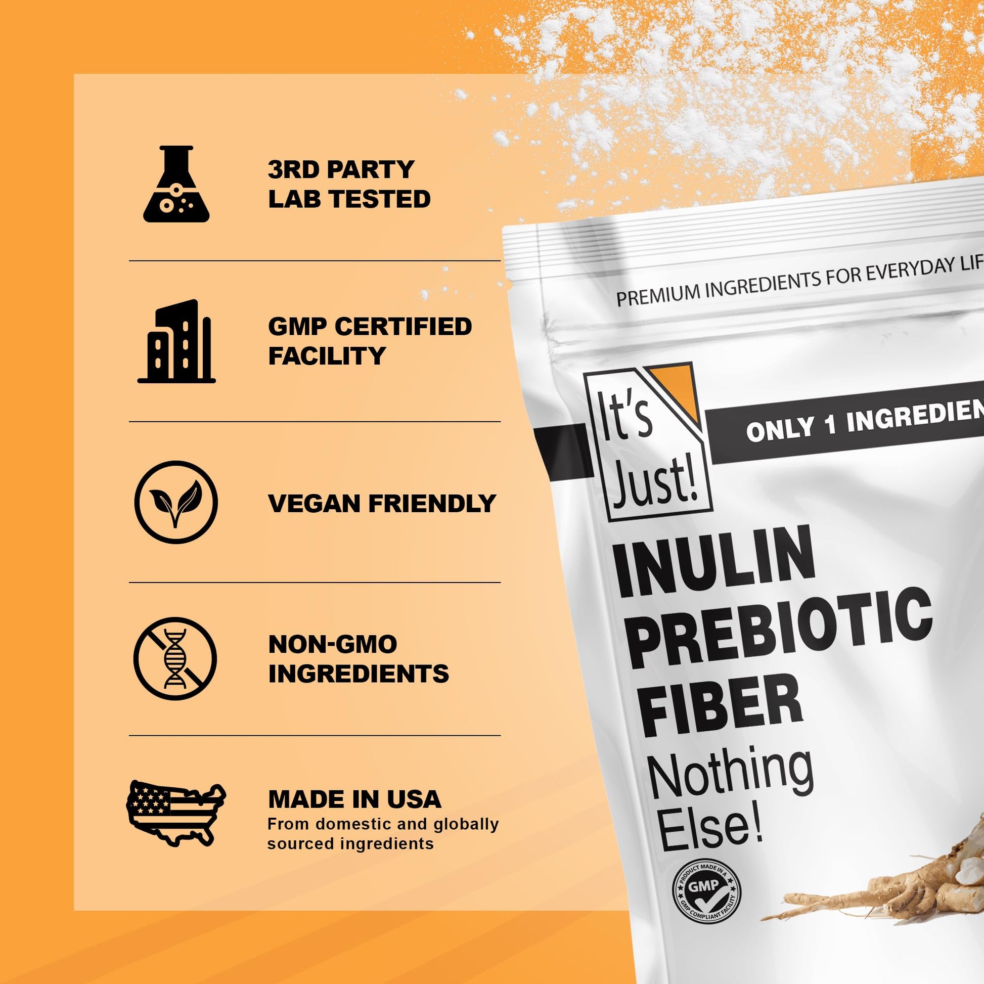 It's Just! - Inulin Prebiotic Fiber, Water Soluble, Chicory Root Powder, Promotes Gut Health, Made in USA, Product of Belgium, Vegan/Keto Friendly - dailyvitalstore