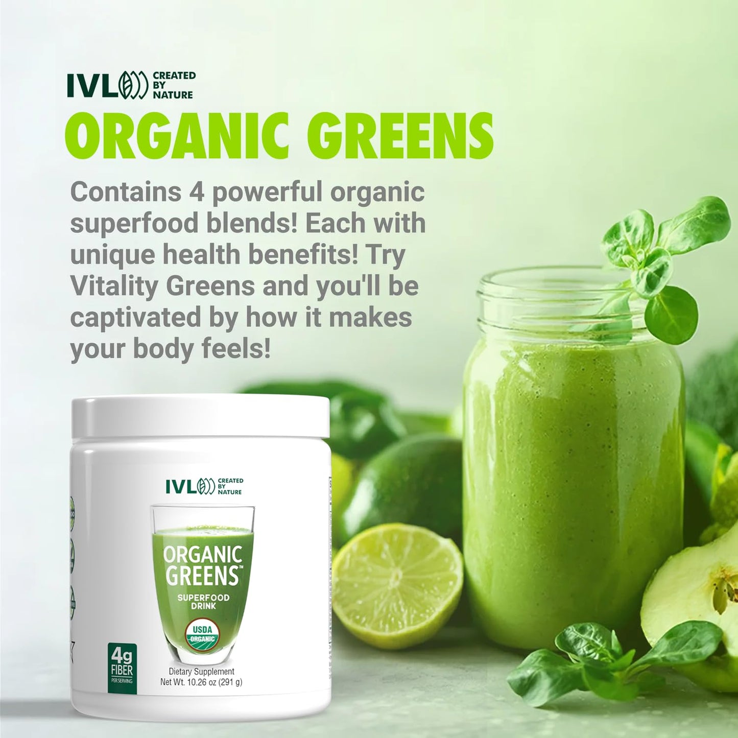 IVL - Organic Greens - Organic Superfood Drink - Loaded with Antioxidants, Micronutrients, Prebiotics & Probiotics - for Immune Support, Digestive Health - Great Taste (1 Pack, 30 Servings) - dailyvitalstore